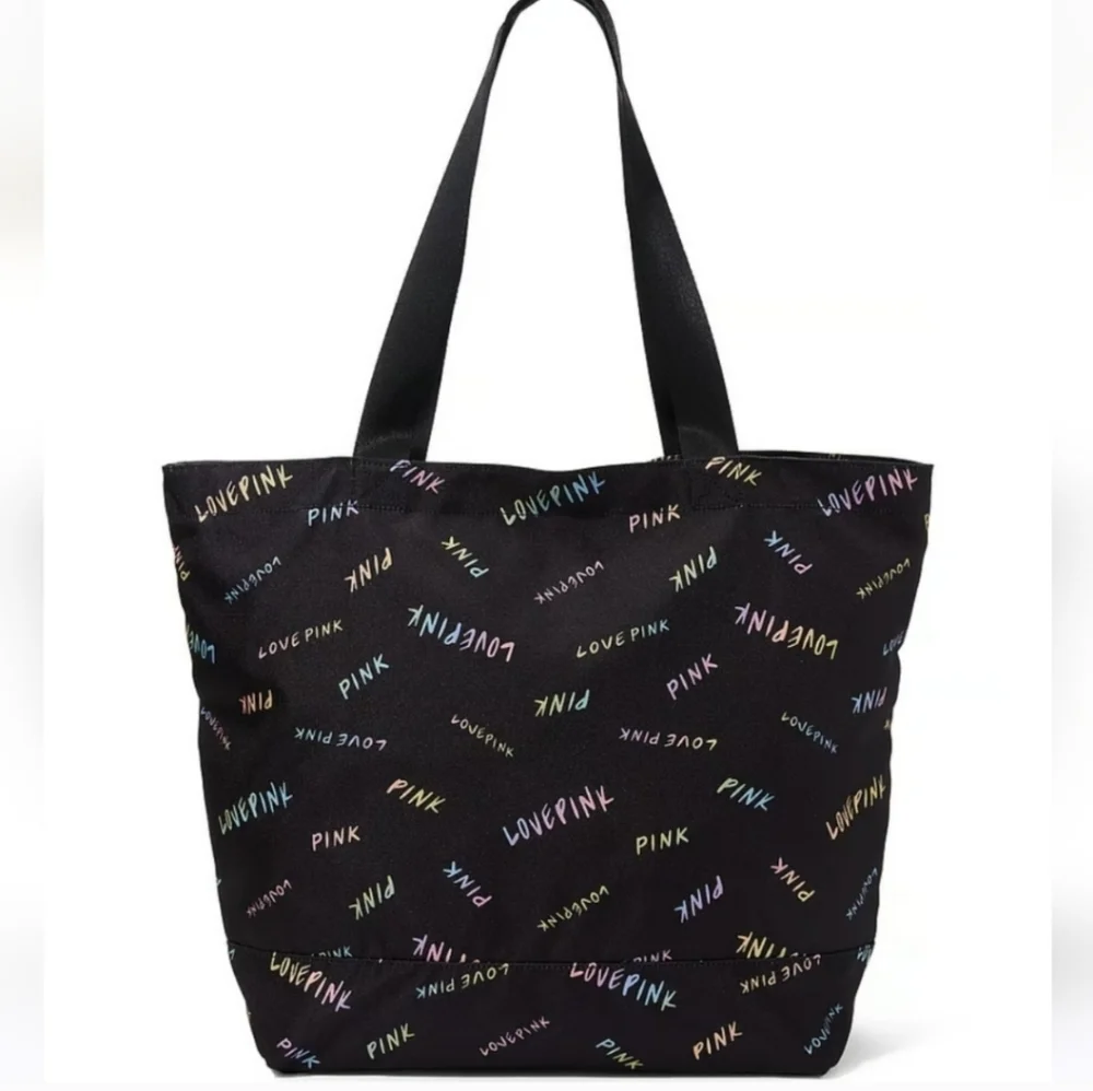 NWT! VICTORIA'S SECRET MULTI-COLORED BLACK LOGO TOTE - Picture 4 of 7